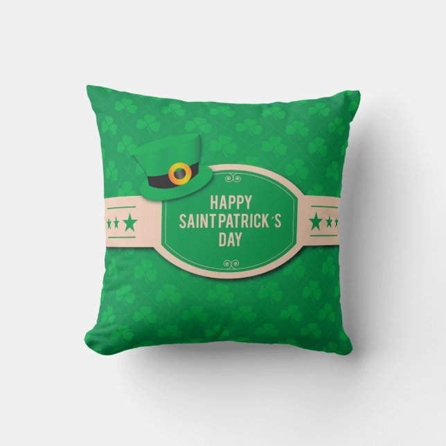 Coussin St Patrick's Day mignon motif vert trèfle irish (Recto)