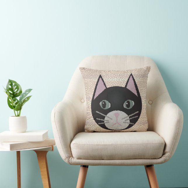 Coussin Stained Glass Black Cat, Beige (Chaise)