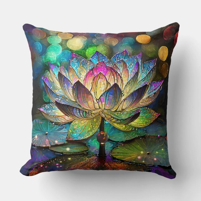 Coussin Stained Glass Vibrant Lotus Flower (Recto)