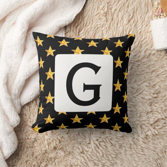 Coussin Star N'Importe Quel Monogramme Initiale Jaune Noir (Couverture)