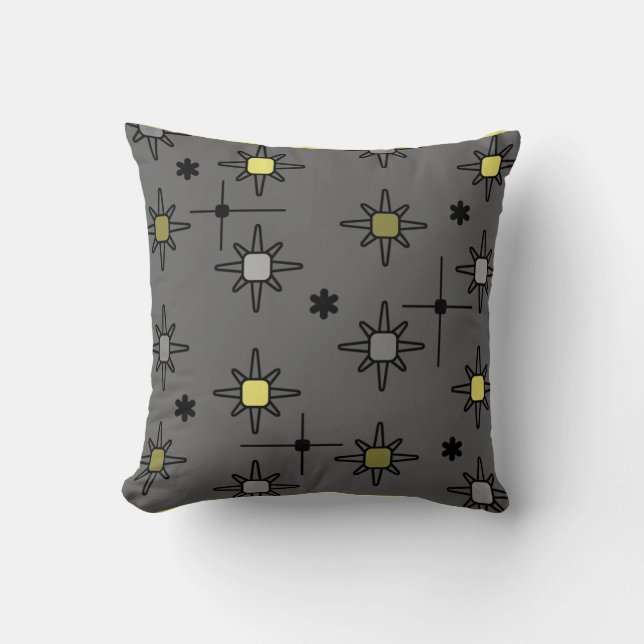 Coussin Starbursts Ciel Atomique gris foncé Jaune (Recto)