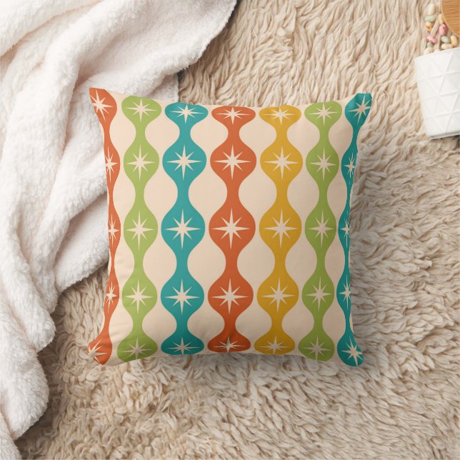 Coussin Starburts rétro du milieu du siècle sur un motif o (Couverture)