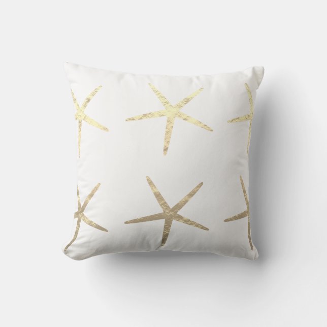 Coussin Starfish Motif Gold White Golden Beach Cadeau (Recto)