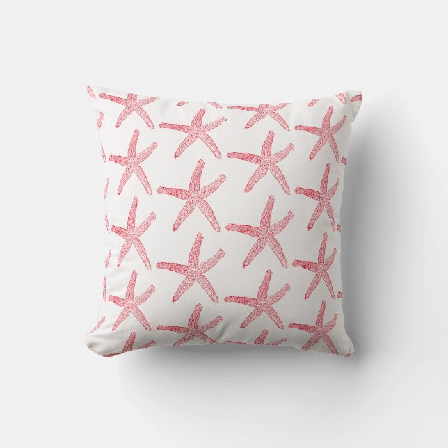 Coussin Starfish Motif Rouge Blanc Nautique Décor Plage (Recto)