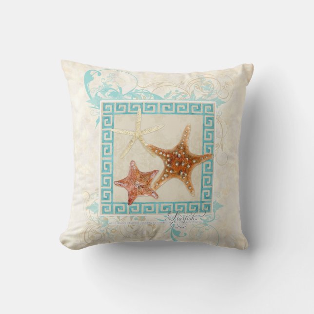 Coussin Starfish Sea Shells Ocean Greek Key Pattern (Recto)
