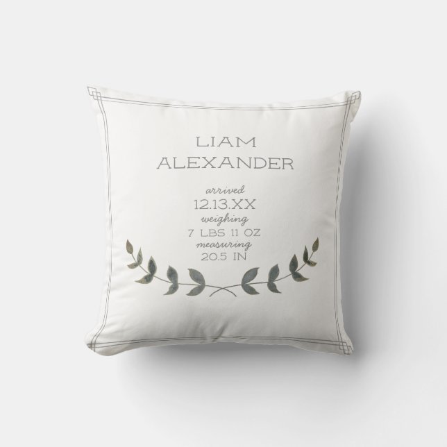Coussin Stat moderne de naissance de bébé de feuille de (Recto)