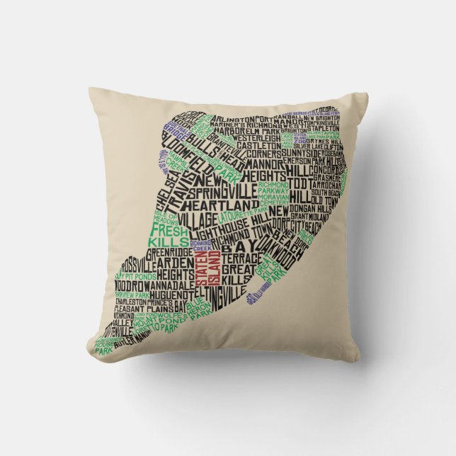 Coussin Staten Island New York City Word Art Map (Recto)