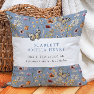 Coussin Statistiques de bébé aux fleurs sauvages bohèmes b