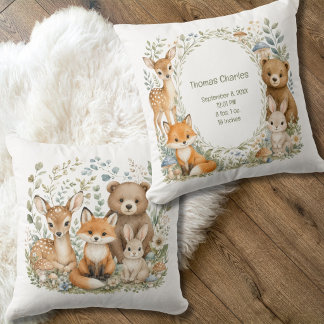 Coussin Statistiques de naissance Animaux de la forêt Nouv