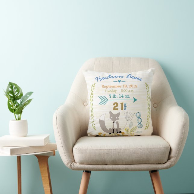 Coussin Statistiques de naissance Baby Boy Woodland Créatu (Chaise)