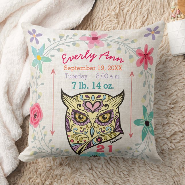 Coussin Statistiques de naissance Bébé Fille Forêt Créatur (Couverture)