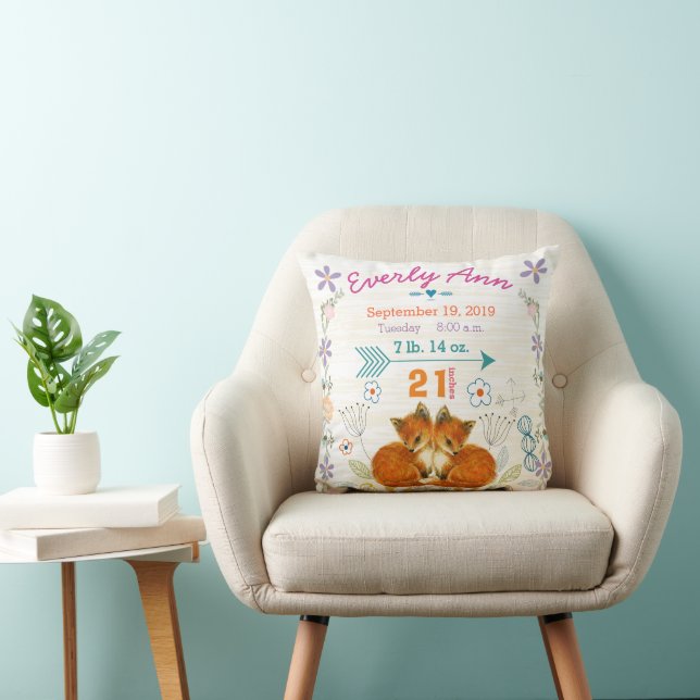 Coussin Statistiques de naissance Bébé Fille Woodland Créa (Chaise)