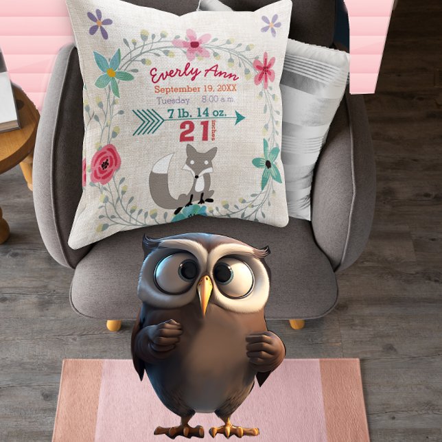 Coussin Statistiques de naissance Bébé Fille Woodland Créa (Créateur téléchargé)