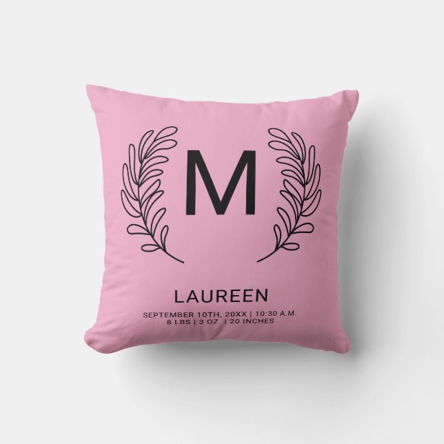 Coussin Statistiques de naissance bébé monogramme  (Recto)