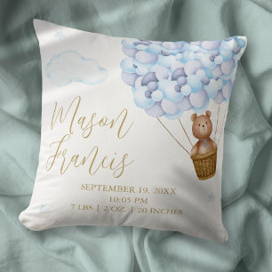 Coussin Statistiques de naissance de bébé garçon ballons b