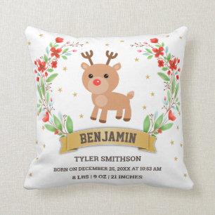 Coussin Statistiques de naissance de bébé garçon Renne de