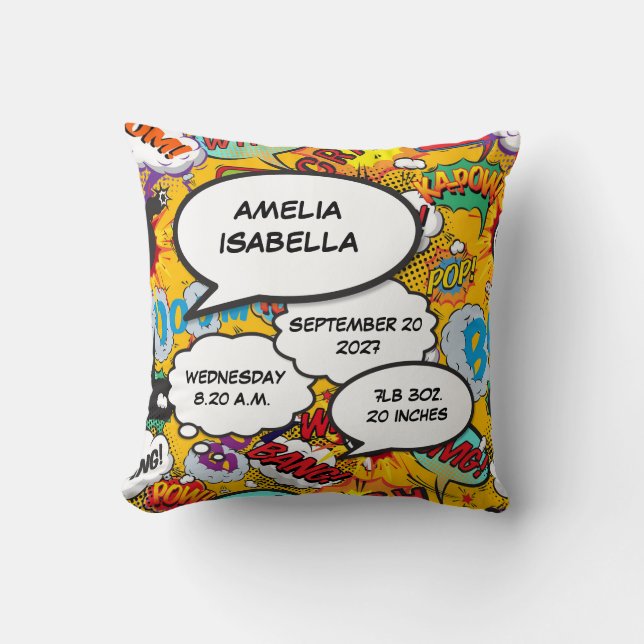 Coussin Statistiques de naissance de bébé moderne amusant  (Recto)