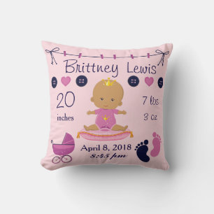 Coussin Statistiques de naissance de la nurserie de prince