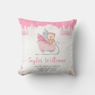 Coussin Statistiques de naissance de l'ours rose d'hiver