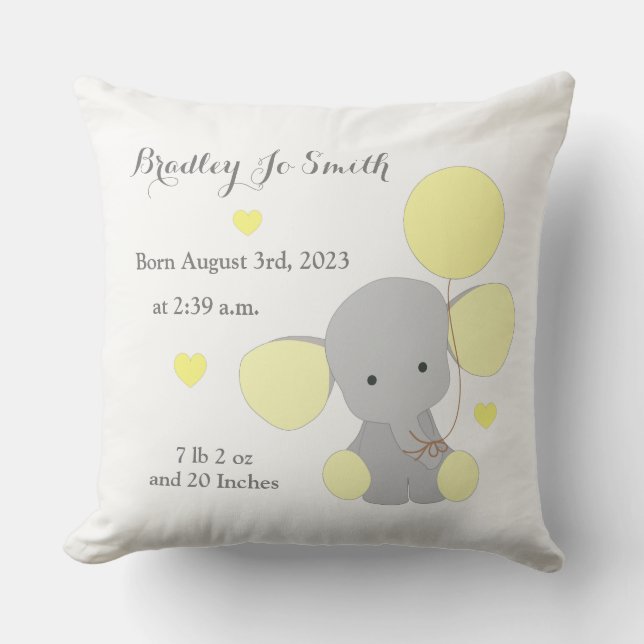 Coussin Statistiques de naissance du bébé garçon Gris Jaun (Recto)