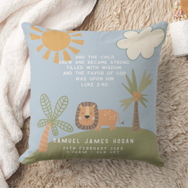 Coussin Statistiques de naissance religieuse de Lion Bébé (Couverture)