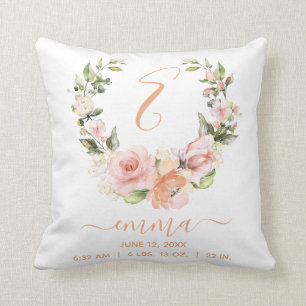 Coussin Statistiques de naissance rustiques Pêcher Corail 