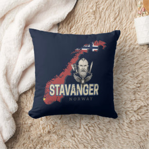 Coussin Stavanger Norvège Retro City Carte Vacances Vintag