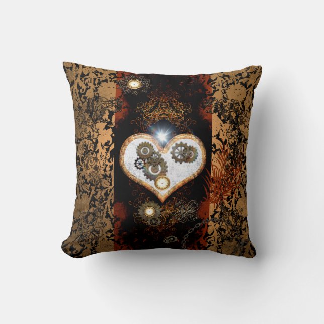 Coussin Steampunk, beau coeur avec des vitesses et des (Recto)