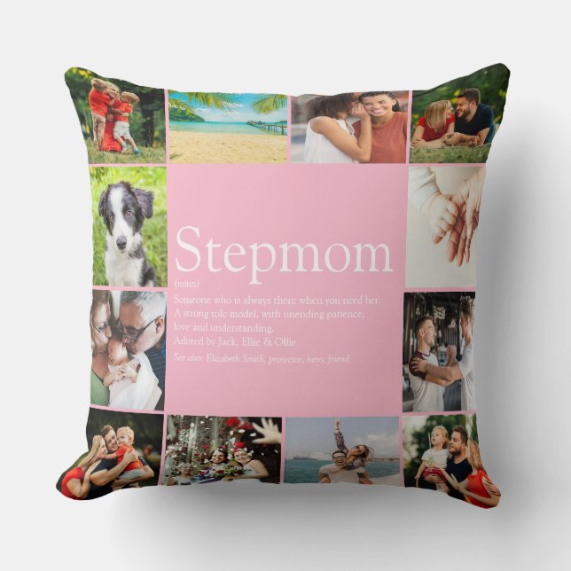 Coussin Stepmere Bonus Maman Définition Collage Photo Rose (Recto)