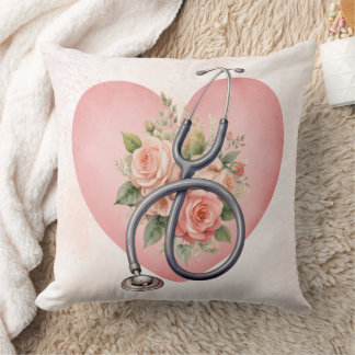 Coussin Stéthoscope Floral Cœur Infirmière Médecin Cliniqu
