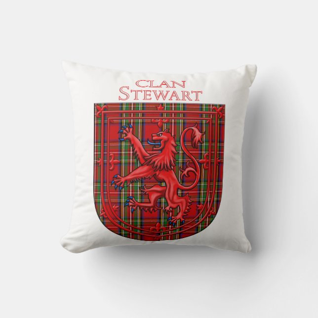 Coussin Stewart Tartan Scottish Plaid Lion Rampant (Recto)