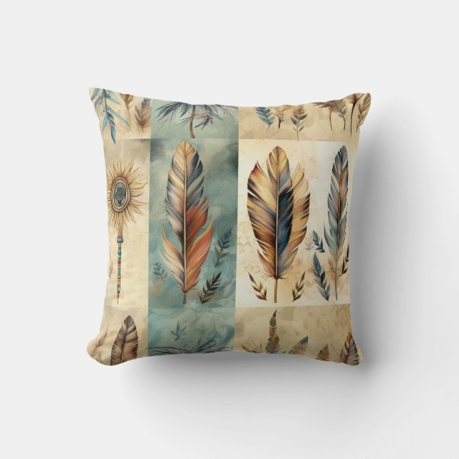 Coussin Stick de médecine des plumes tribales Aztec (Recto)