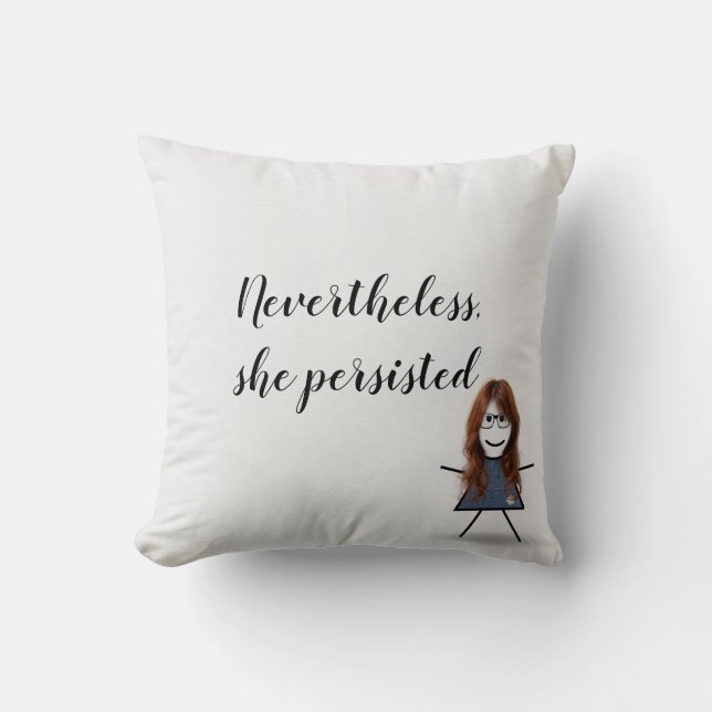 Coussin Stick Girl en robe Denim avec citation (Recto)