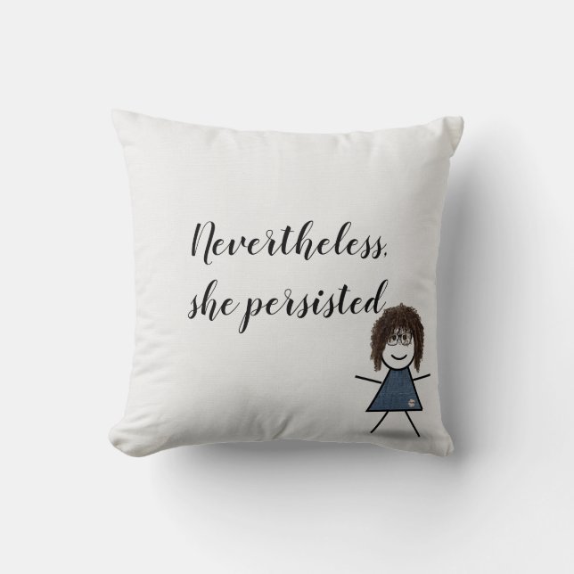 Coussin Stick Girl en robe Denim avec citation (Recto)