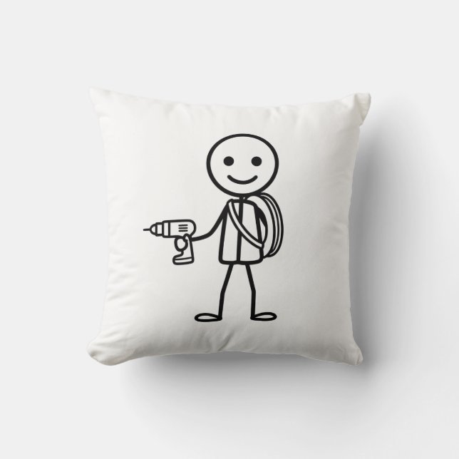 Coussin Stickmen At Work - L'Électricien (Recto)