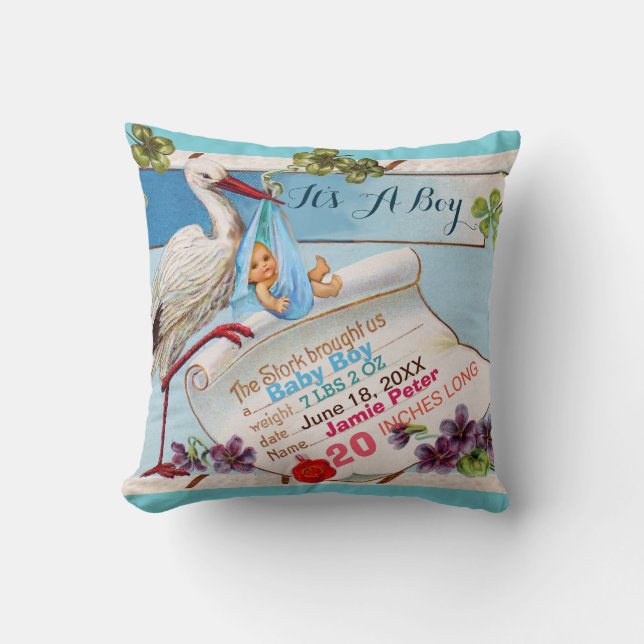 Coussin STORK, BÉBÉ ET SHAMROCK Floral Boy Statistiques bé (Recto)