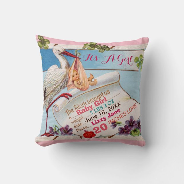 Coussin STORK, BÉBÉ ET SHAMROCK Floral Girl Statistiques b (Recto)
