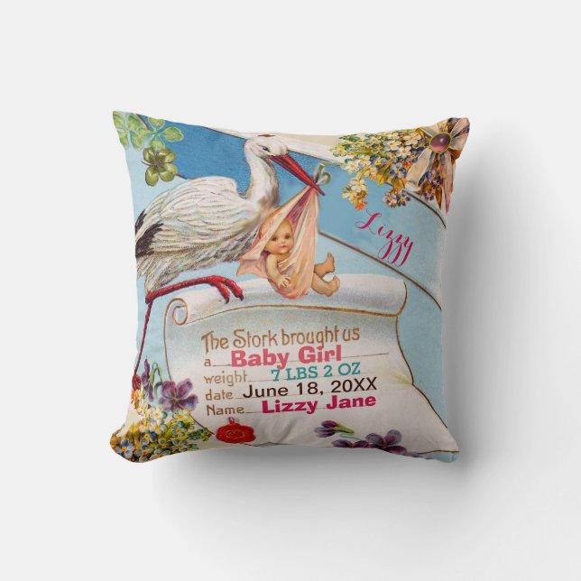 Coussin STORK, BÉBÉ ET SHAMROCK Floral Girl Statistiques b (Recto)