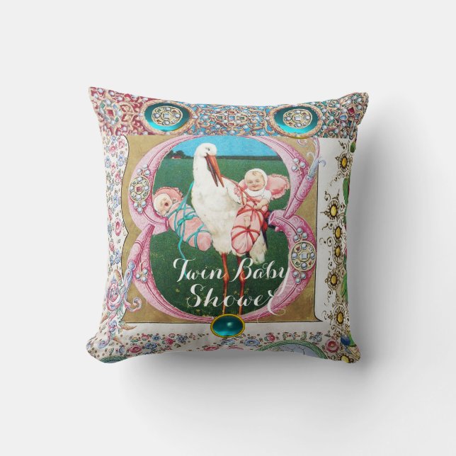 COUSSIN STORK TWIN GIRL BABY SHOWER, JEUX FLORAUX (Recto)