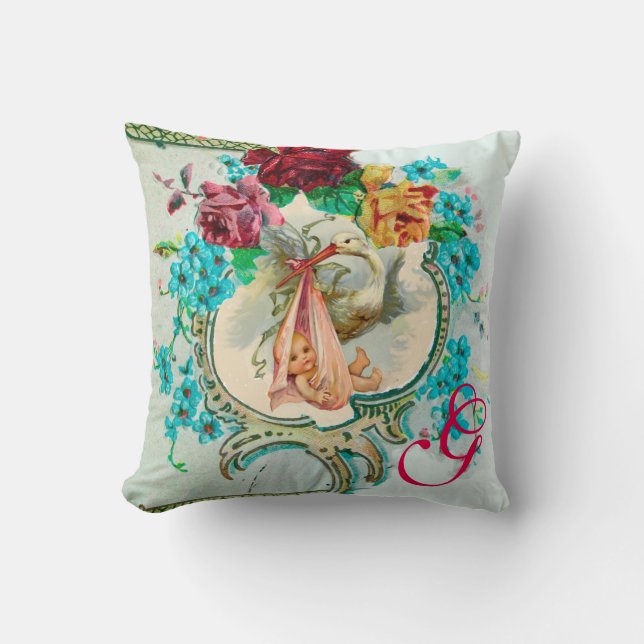Coussin STORL BABY SHOWER FILLE FLORAL MONOGRAM Keepsaké (Recto)