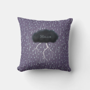 Coussin Stormy Day Thunder Cloud & pluie Customisé violet