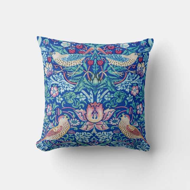 Coussin Strawberry Thief Blue, William Morris (Recto)