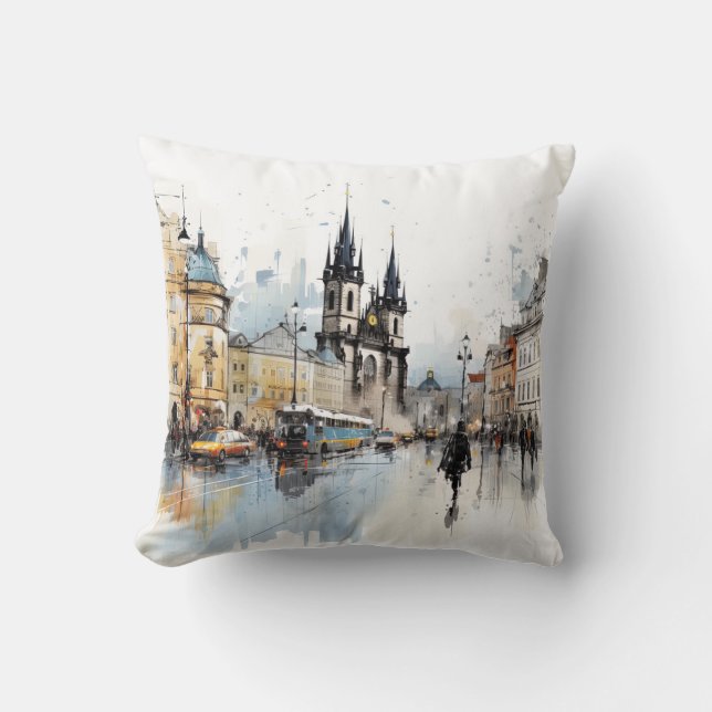 Coussin Street aquarelle Prague (Recto)