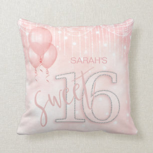 Coussin String Lights & Balloons Sweet 16 Rose Gold ID473