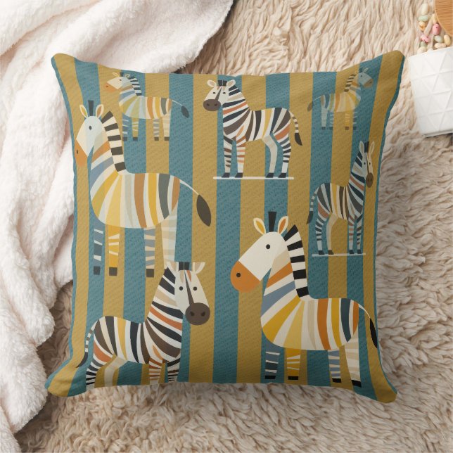 Coussin Striped Zebra Kids Throw Pillow (Couverture)