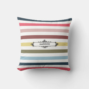Coussin Stripes Arc-En-Ciel Chic Modernes Avec Nom Élégant