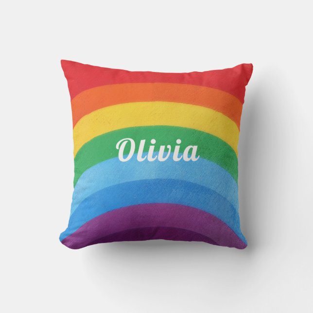 Coussin Stripes arc-en-ciel personnalisées (Recto)