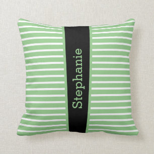 Coussin Stripes Sage Green Black White Nom personnalisé C