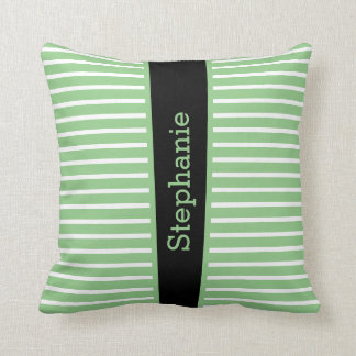 Coussin Stripes Sage Green Black White Personnalisé Nom mi