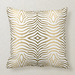 Coussin Stripes Zèbre Or Et Blanc Modernes